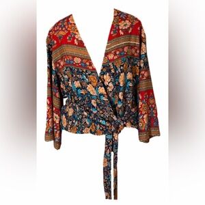 NATURAL LIFE Multicolor Floral Wrap Blouse